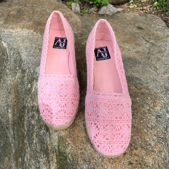 AJ Valenci Pink Lace Espadrilles Wedges-Size 8W - Picture 7 of 13